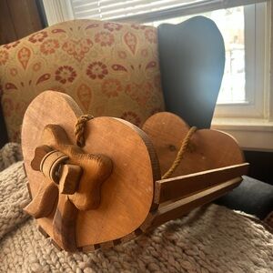 Wooden Heart-Shaped Basket with Bow